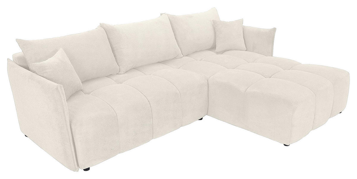 ECKSOFA Creme Plüsch Zierkissen, Rückenkissen, Bettkasten, Schlaffunktion, Rücken echt, Liegefläche im Originalstoff  - Creme/Schwarz, KONVENTIONELL, Kunststoff/Textil (253/192cm) - Carryhome