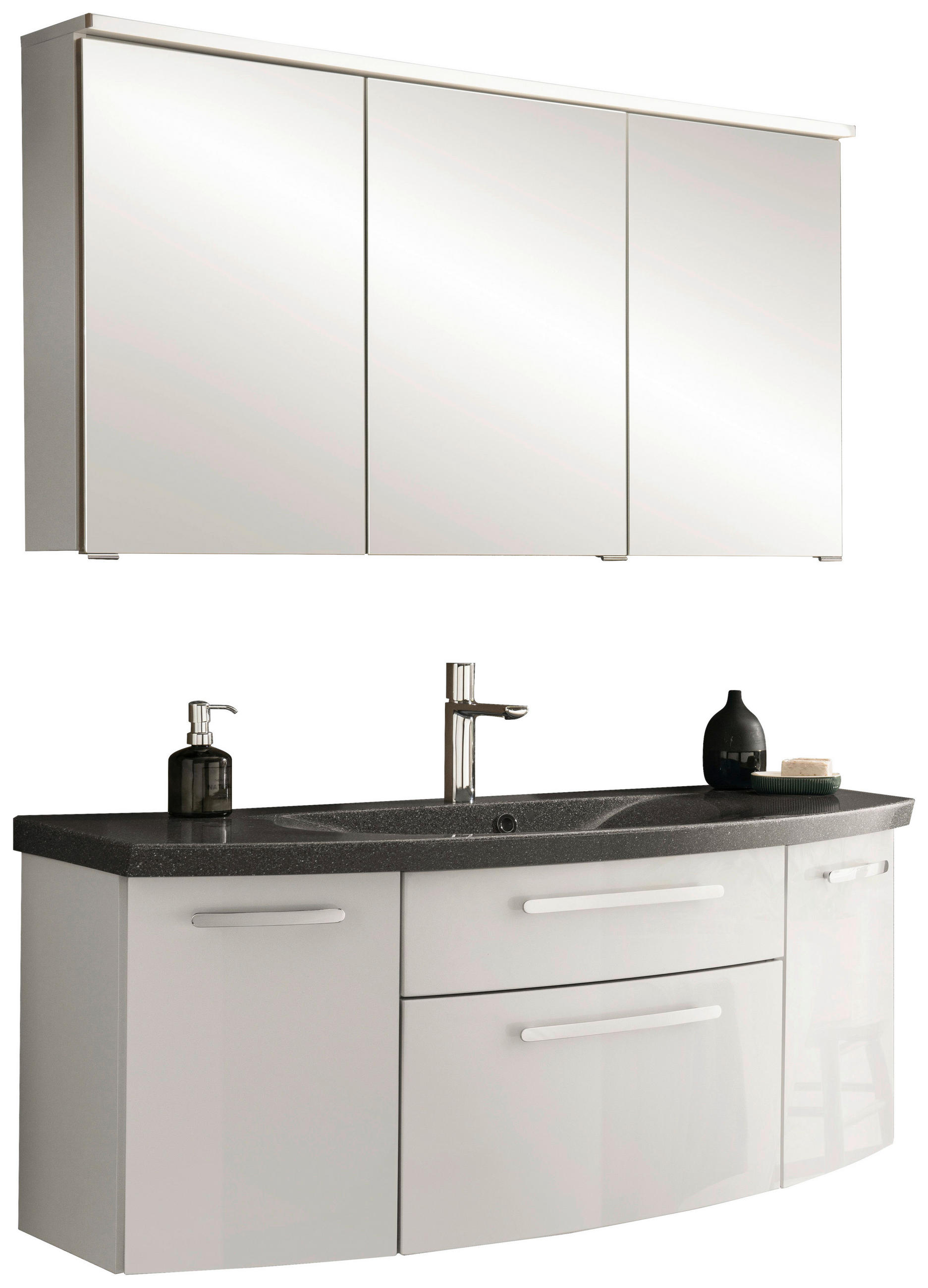 BADEZIMMER  in 121,2 cm  - Chromfarben/Weiß Hochglanz, KONVENTIONELL, Glas/Holzwerkstoff (121,2cm) - Novel