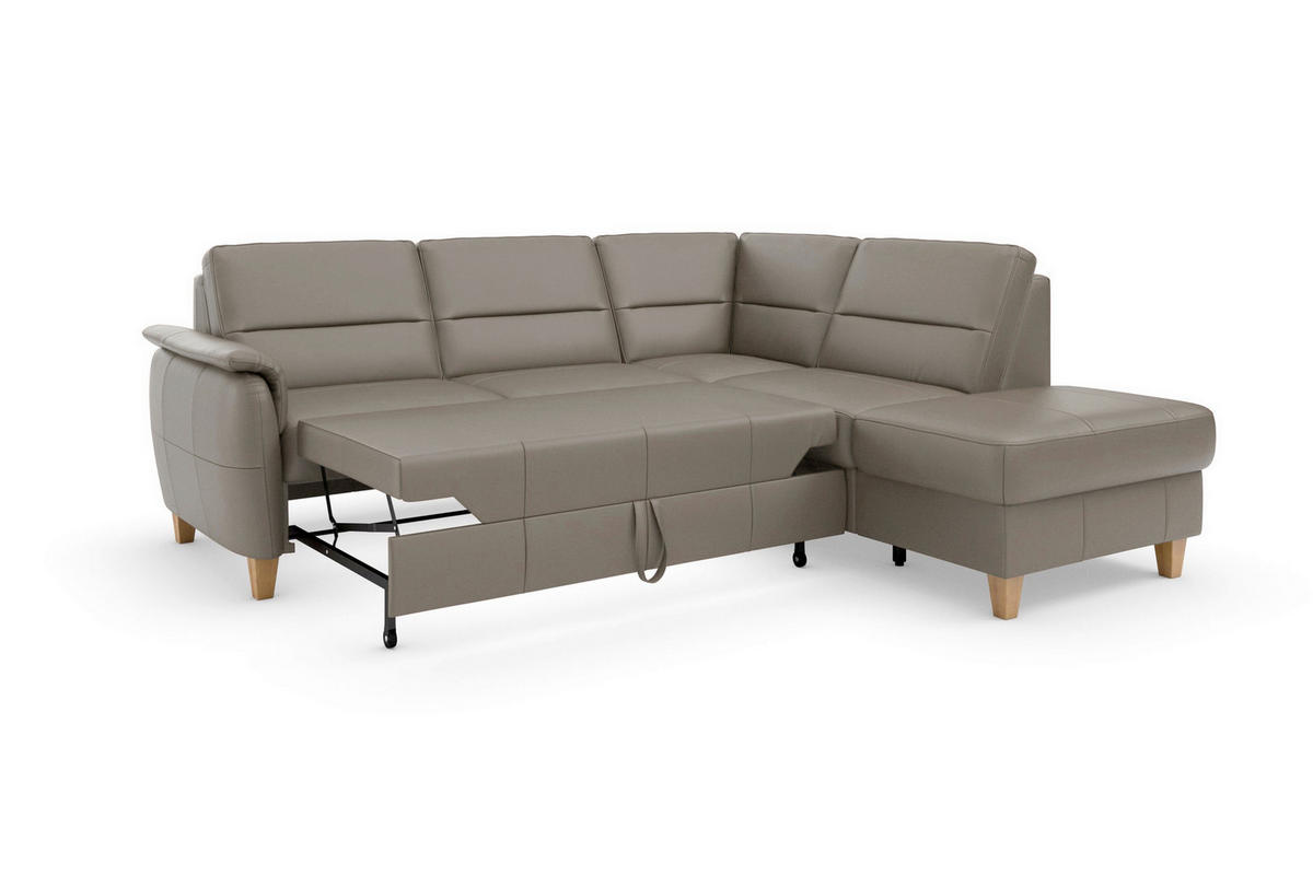 ECKSOFA PALMERA E Grau Echtleder Stauraum, Liegefläche im Originalstoff  - Eichefarben/Grau, Basics, Leder/Holz (236/212cm) - Sit & More