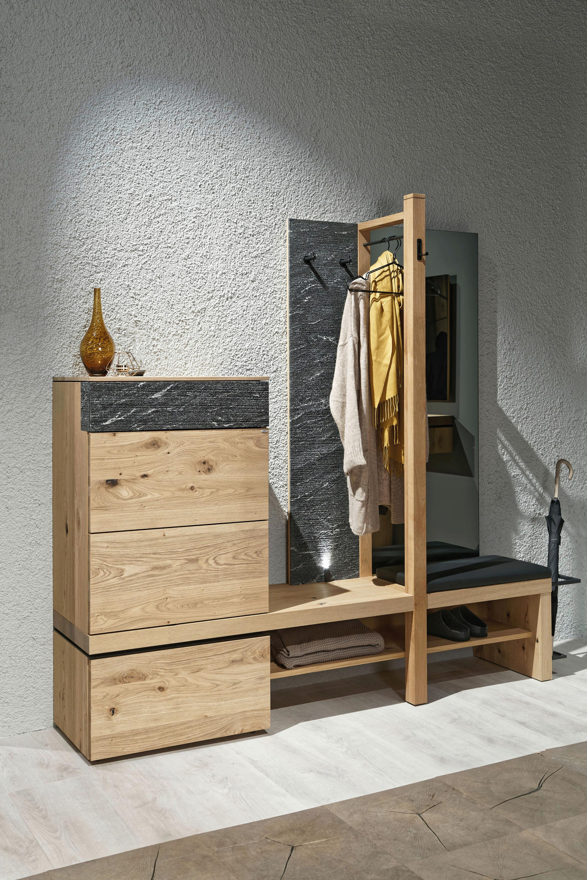 GARDEROBE 6-teilig  in 192,2/191/43 cm  - Alteiche/Dunkelgrau, Natur, Holz/Textil (192,2/191/43cm) - Voglauer