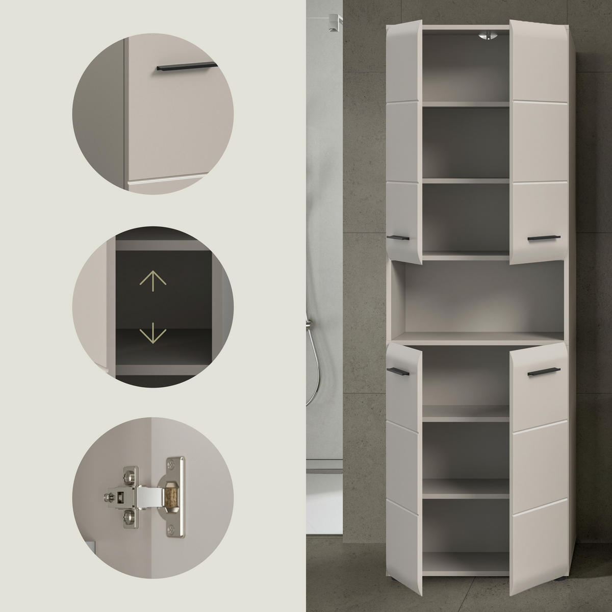 HOCHSCHRANK 60/185/30 cm  - Kaschmir/Schwarz, Trend, Holzwerkstoff/Kunststoff (60/185/30cm) - MID.YOU