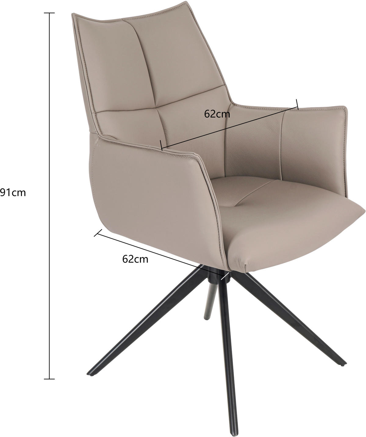 SCAUN CU BRAțE in negru  - negru, Design, metal/piele (62/91/62cm) - Novel