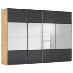 SCHWEBETÜRENSCHRANK  in Schwarz, Eiche Artisan  - Chromfarben/Schwarz, Design, Glas/Holzwerkstoff (316/235/68cm) - Novel