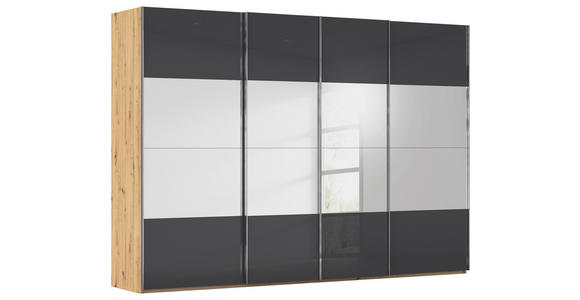 SCHWEBETÜRENSCHRANK  in Schwarz, Eiche Artisan  - Chromfarben/Schwarz, Design, Glas/Holzwerkstoff (316/235/68cm) - Novel