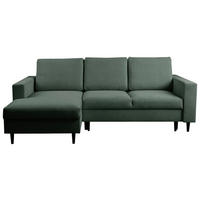 ECKSOFA in Struktur Dunkelgrün  - Dunkelgrün/Schwarz, Modern, Holz/Kunststoff (145/230cm) - MID.YOU