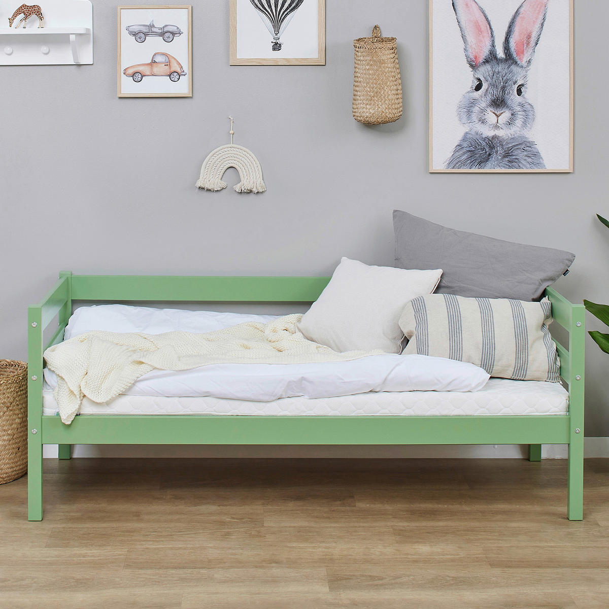 KINDER-/JUNIORBETT 70/160 cm  in Grün  - Kieferfarben/Grün, MODERN, Holz (70/160cm) - MID.YOU