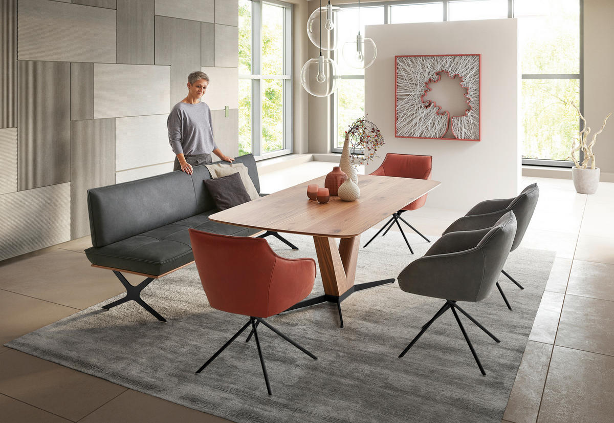 SITZBANK 214/88/66 cm  in Schwarz  - Schwarz/Grau, Design, Leder/Holz (214/88/66cm) - Koinor