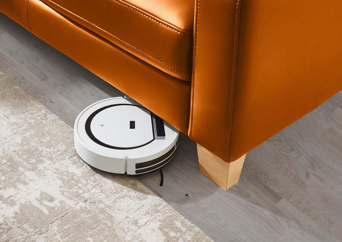 ECKSOFA in Echtleder Orange  235/257 cm  - Eiche Bianco/Orange, KONVENTIONELL, Leder/Holz (235/257cm) - Valdera