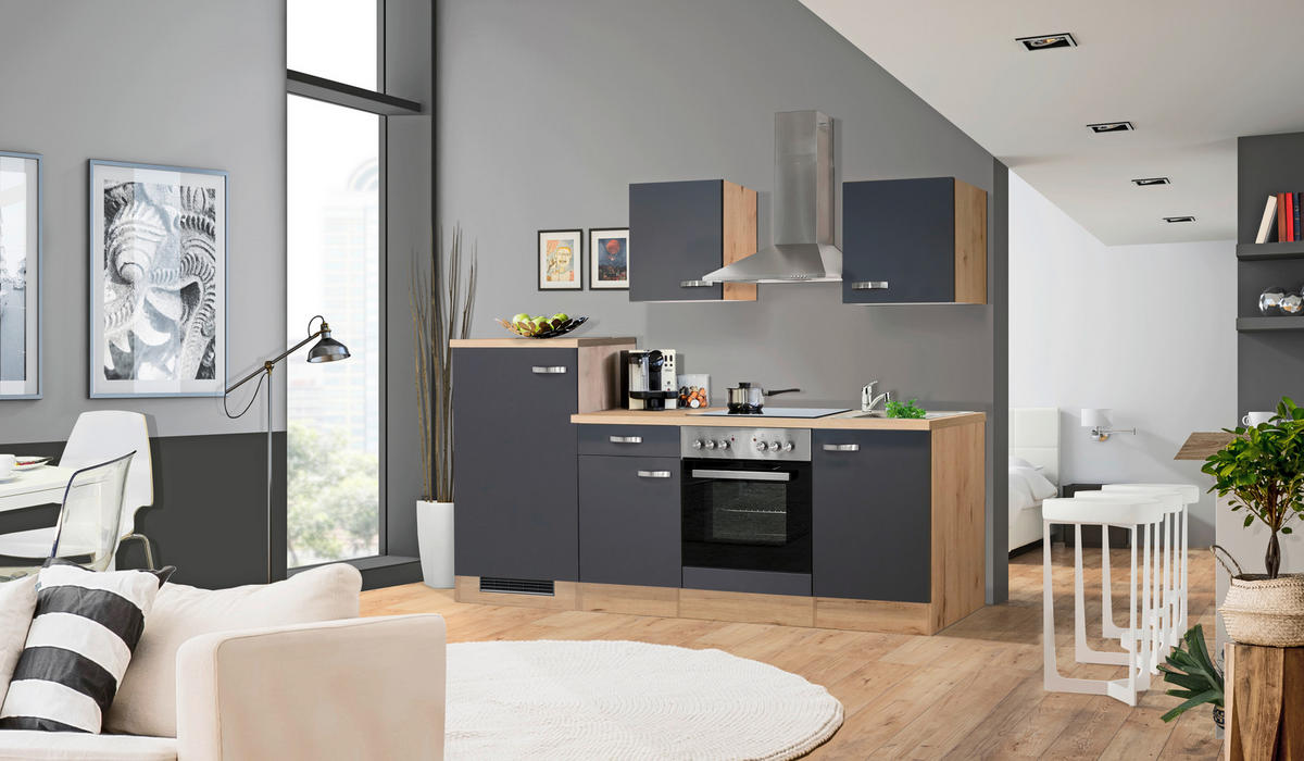 KÜCHENBLOCK   in Eiche San Remo, Dunkelgrau  - Edelstahlfarben/Dunkelgrau, MODERN, Holzwerkstoff/Metall (220/200/60cm) - FlexWell