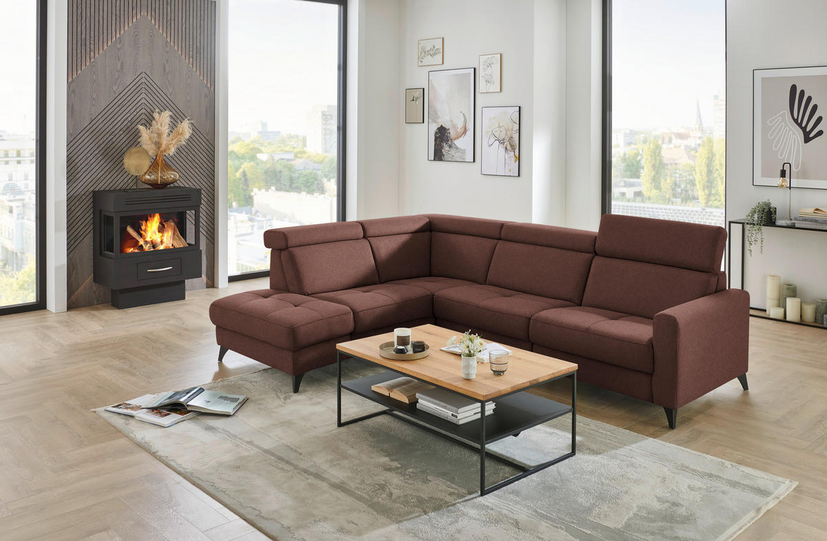 ECKSOFA Beldomo System in Flachgewebe Weinrot  214/276 cm  - Weinrot/Schwarz, KONVENTIONELL, Textil/Metall (214/276cm) - Beldomo System