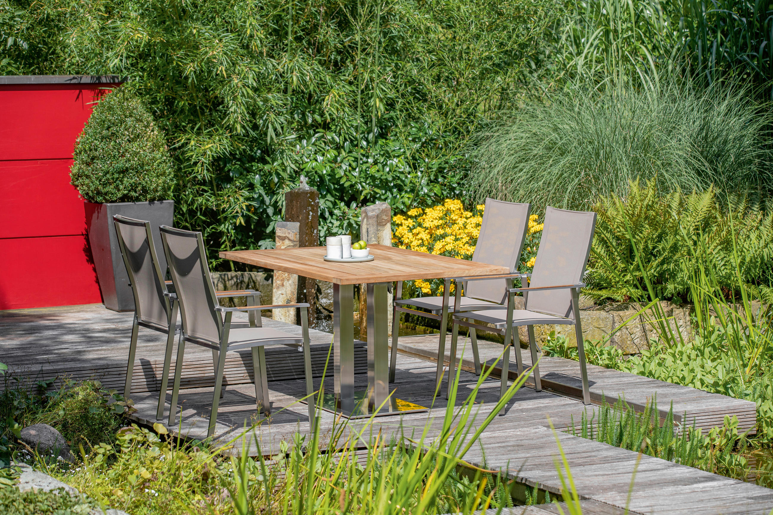 GARTENSTUHL Edelstahl Taupe, Edelstahlfarben  - Taupe/Edelstahlfarben, Design, Holz/Textil (57/100/64cm)