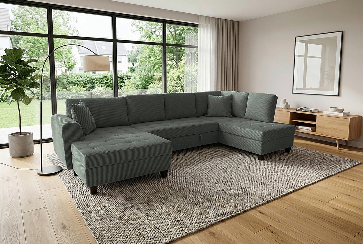 WOHNLANDSCHAFT MORITZ Grün Cord  - Grün, Trend, Textil (155/324/178cm) - P & B