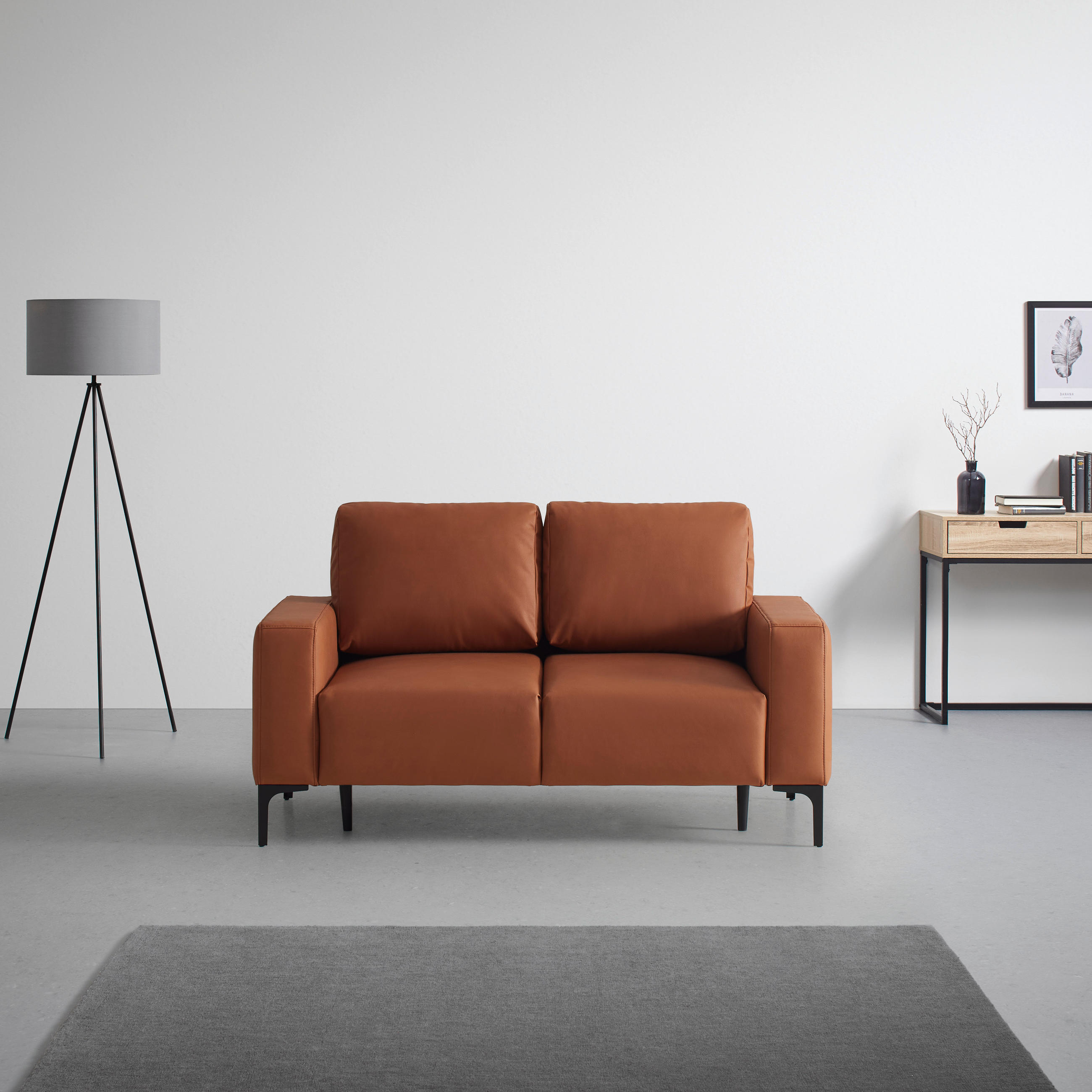 2-SITZER-SOFA in Lederlook (vegan) Cognac  - Cognac/Rostfarben, Modern, Textil/Metall (150/85/92cm) - MID.YOU