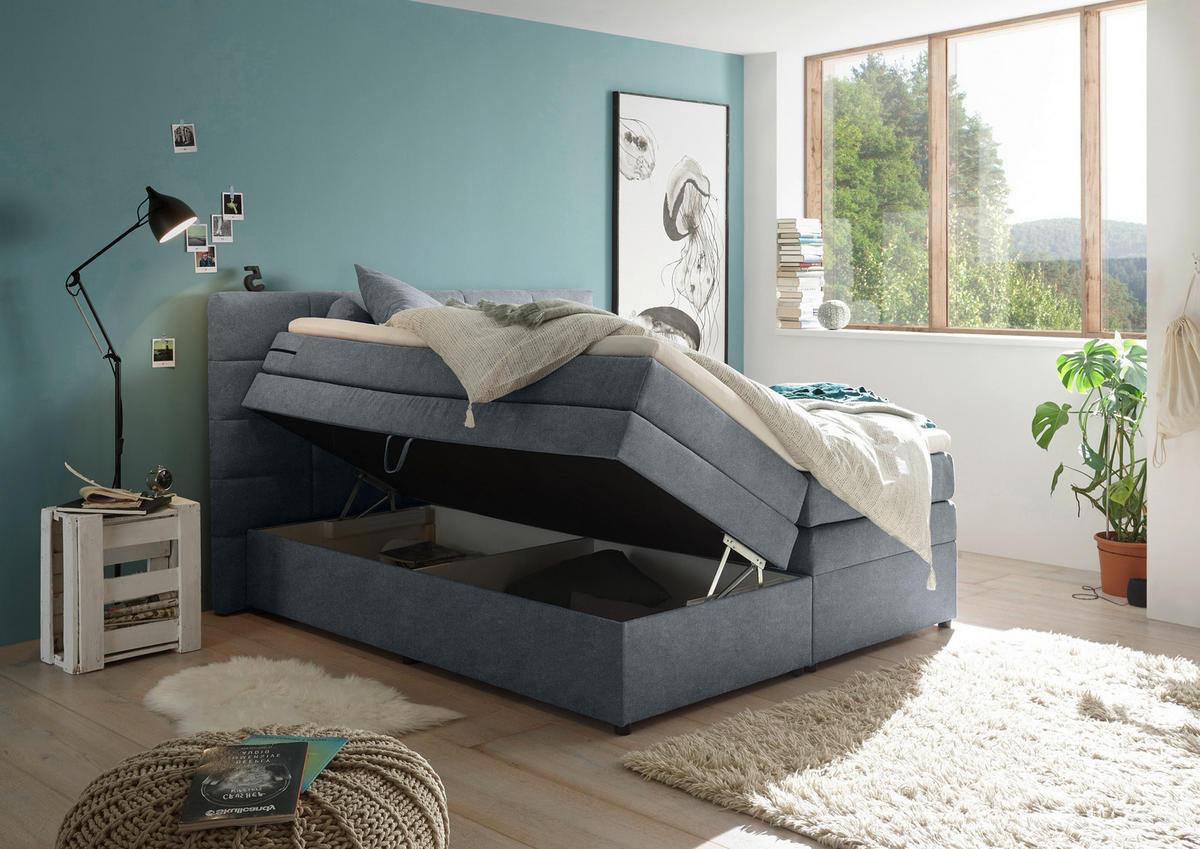 BOXSPRING-ÁGY 180/200 cm  antracit  - antracit, Konventionell, műanyag/textil (180/200cm) - MID.YOU