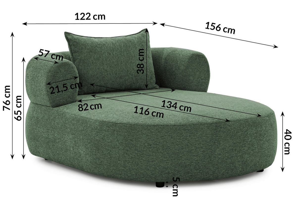 XXL-SESSEL Chenille Grün    - Schwarz/Grün, Design, Kunststoff/Textil (122/76/156cm) - Livetastic