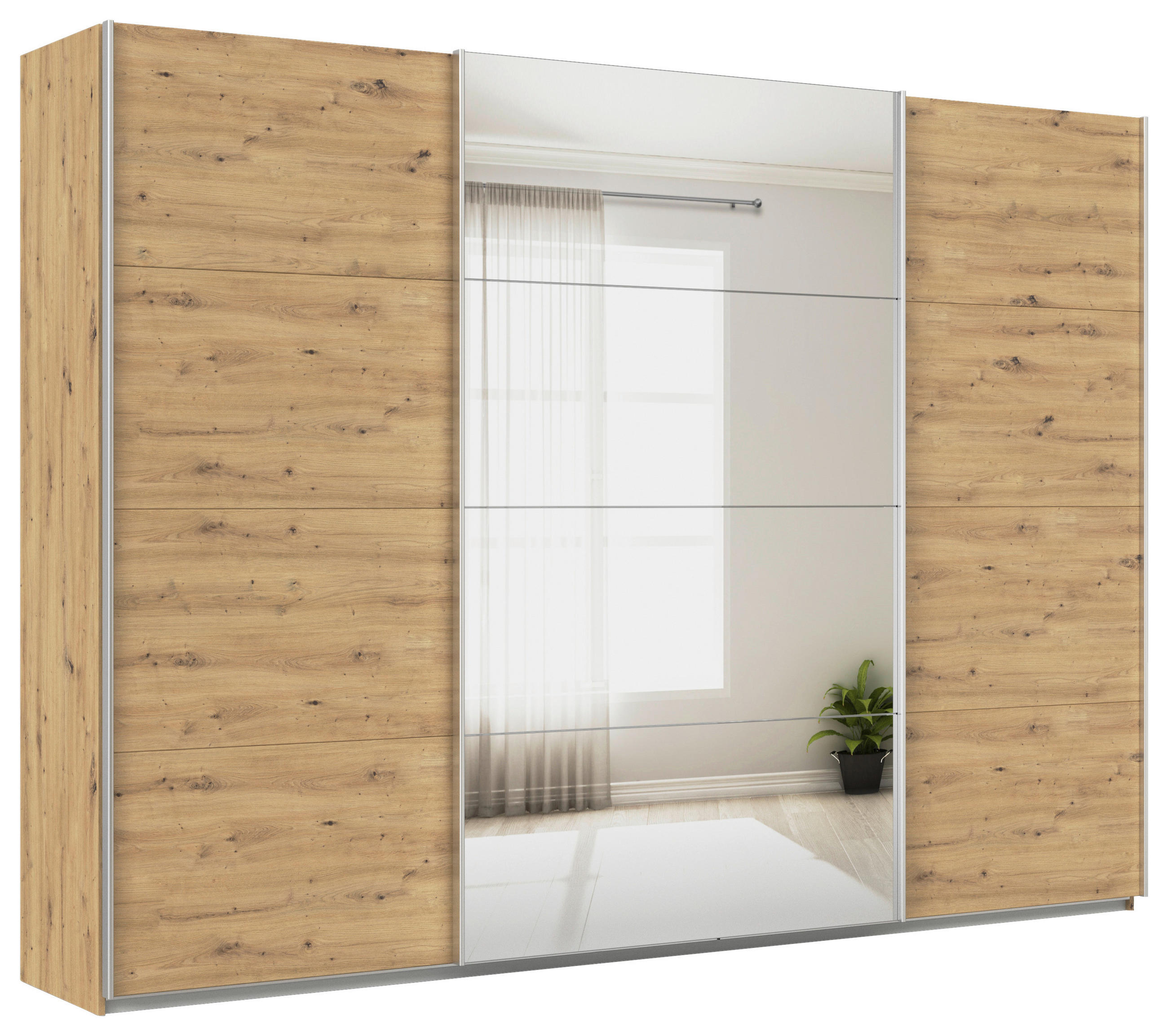 SCHWEBETÜRENSCHRANK  in Eiche Artisan  - Alufarben/Eiche Artisan, KONVENTIONELL, Glas/Holzwerkstoff (315/229/62cm) - Xora