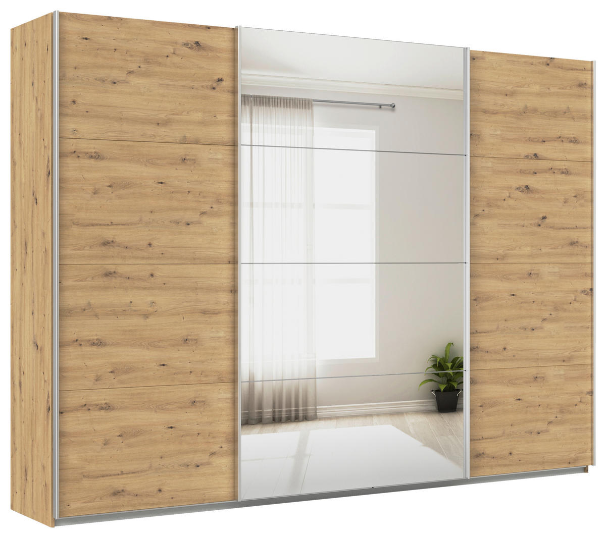 SCHWEBETÜRENSCHRANK  in Eiche Artisan  - Alufarben/Eiche Artisan, KONVENTIONELL, Glas/Holzwerkstoff (315/229/62cm) - Xora