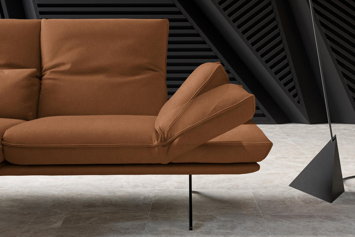 ECKSOFA in Echtleder Hellbraun  - Hellbraun/Gelb, Design, Leder/Metall (130/210cm) - Dieter Knoll