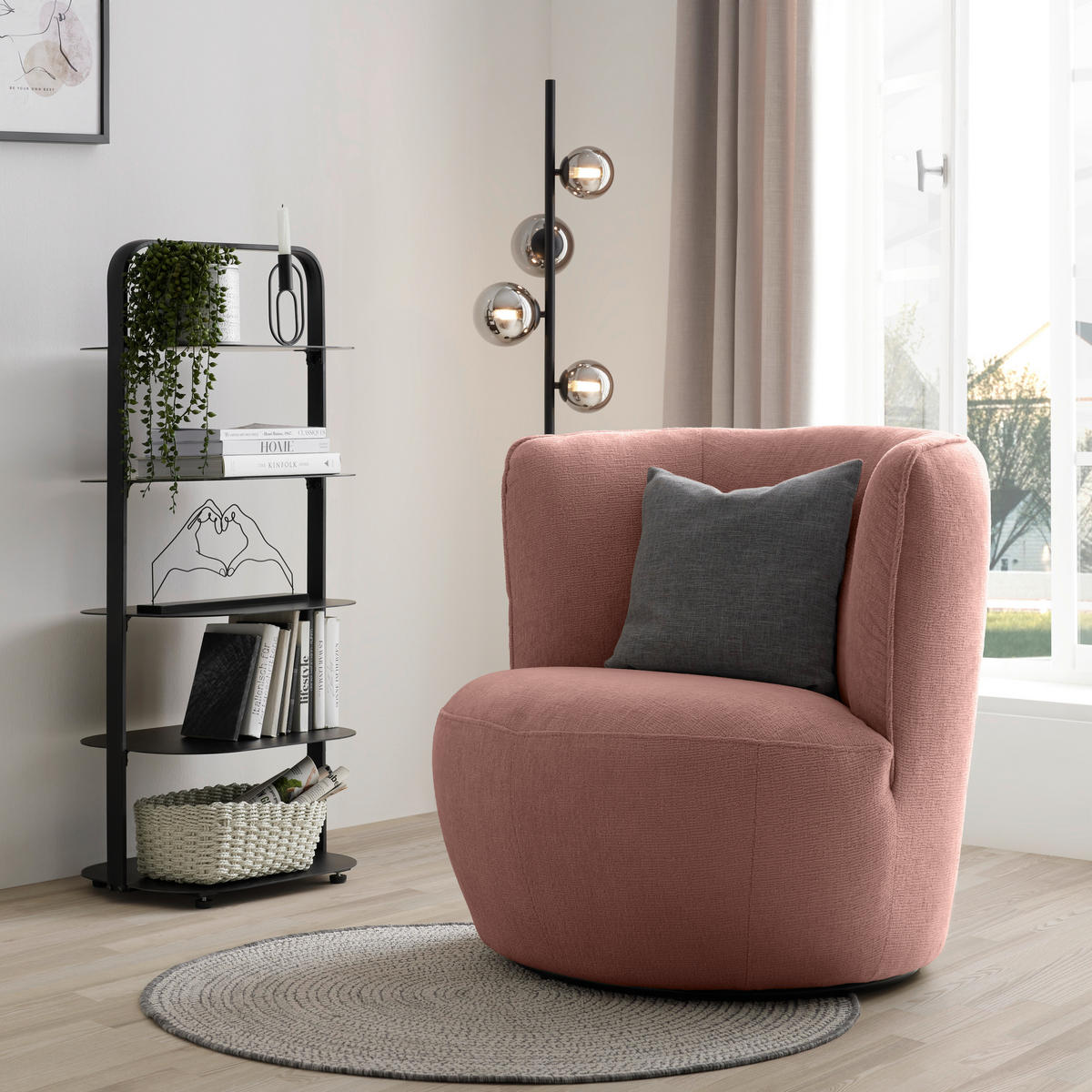 FÅTÖLJ i textil rosa  - svart/rosa, Modern, metall/textil (77/81/85cm) - MID.YOU