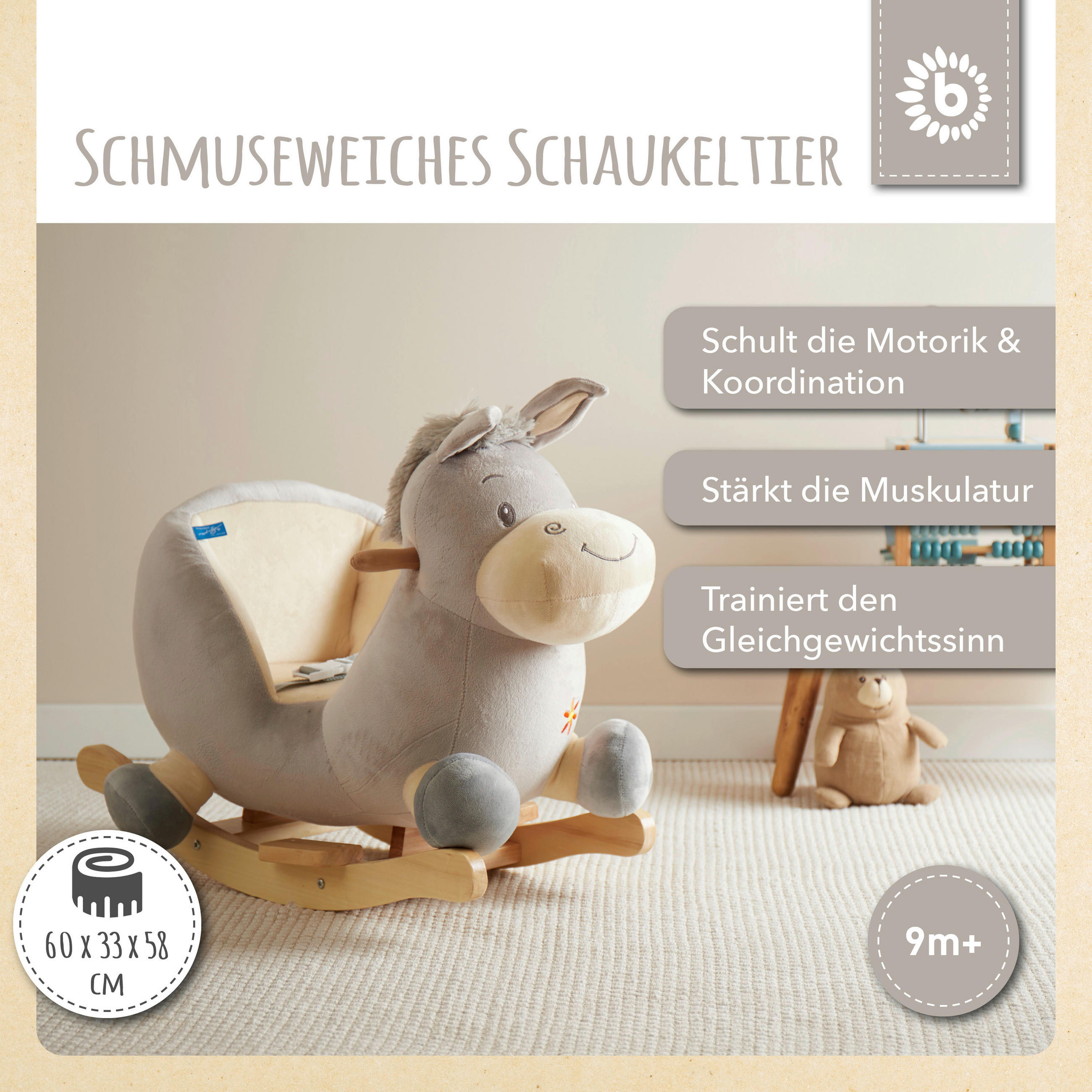 SCHAUKELTIER ESEL FIPS - Naturfarben/Grau, KONVENTIONELL, Holz/Textil (60/33/48cm)