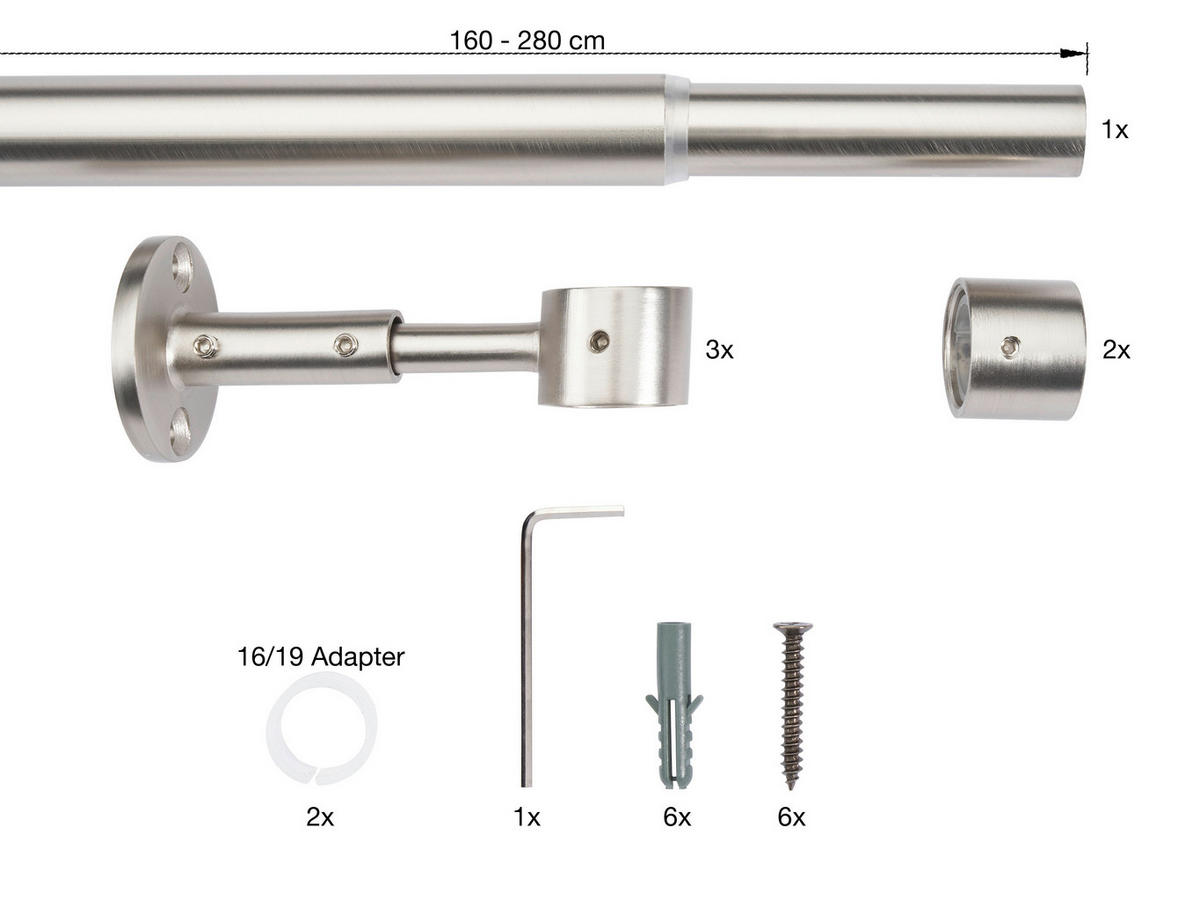 TYČ NA ZÁVĚSY S PŘÍSLUŠENSTVÍ   - vysoce lesklá šedá, Basics, kov (280/8/3,3cm) - Homeware