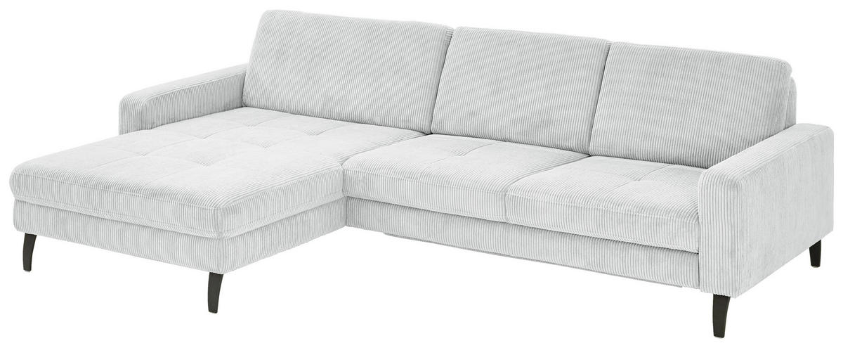 ECKSOFA in Cord Silberfarben  - Silberfarben/Schwarz, Modern, Textil/Metall (177/302cm) - Beldomo Style