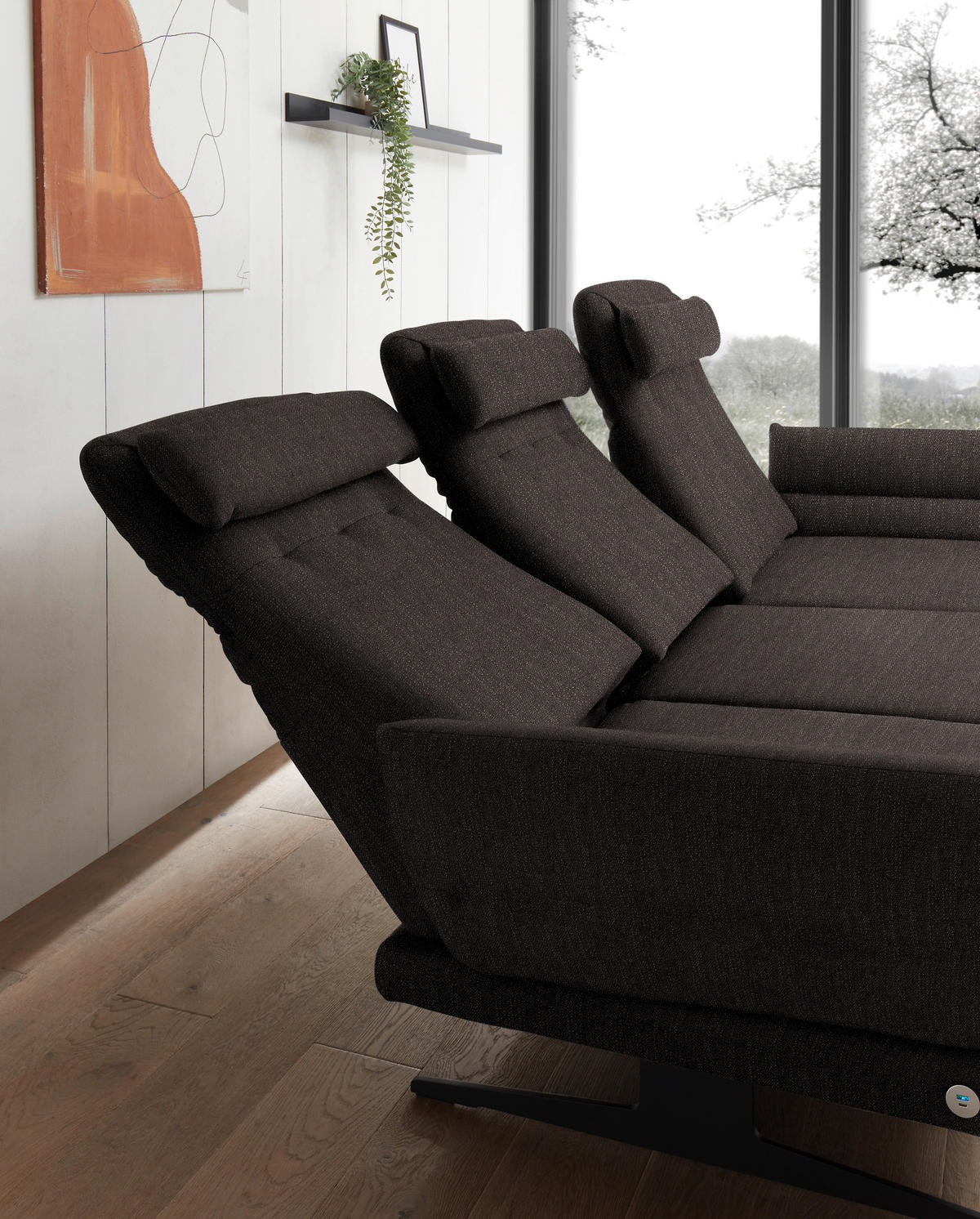 ECKSOFA in Flachgewebe Dunkelbraun  279-327/176-217 cm  - Dunkelbraun/Schwarz, Design, Textil/Metall (279-327/176-217cm) - Dieter Knoll