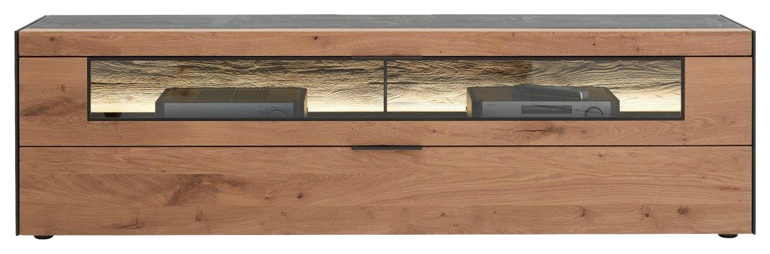 LOWBOARD YORIS   in 210/60/49 cm  - Eichefarben/Anthrazit, KONVENTIONELL, Glas/Holz (210/60/49cm) - Schöner Wohnen