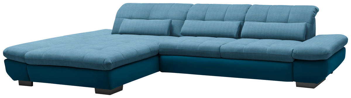 ECKSOFA in Mikrofaser Hellblau  204/341 cm  - Schwarz/Hellblau, Design, Textil/Metall (204/341cm) - Xora