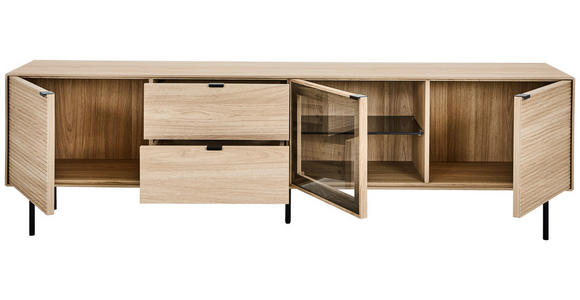 LOWBOARD  200/58/40 cm  - Eichefarben/Schwarz, KONVENTIONELL, Glas/Holzwerkstoff (200/58/40cm) - Xora