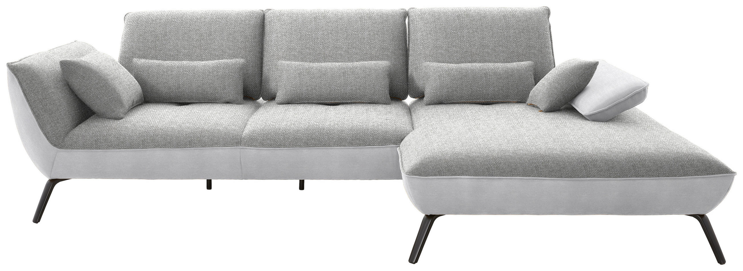 ECKSOFA in Flachgewebe Hellgrau  301/191 cm  - Hellgrau/Schwarz, Design, Textil/Metall (301/191cm) - Moderano