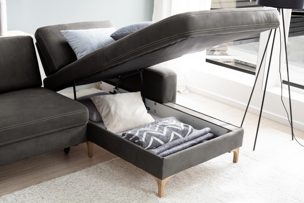 ECKSOFA in Mikrofaser Anthrazit  - Anthrazit/Beige, Design, Holz/Textil (185/276cm) - Pure Home Lifestyle