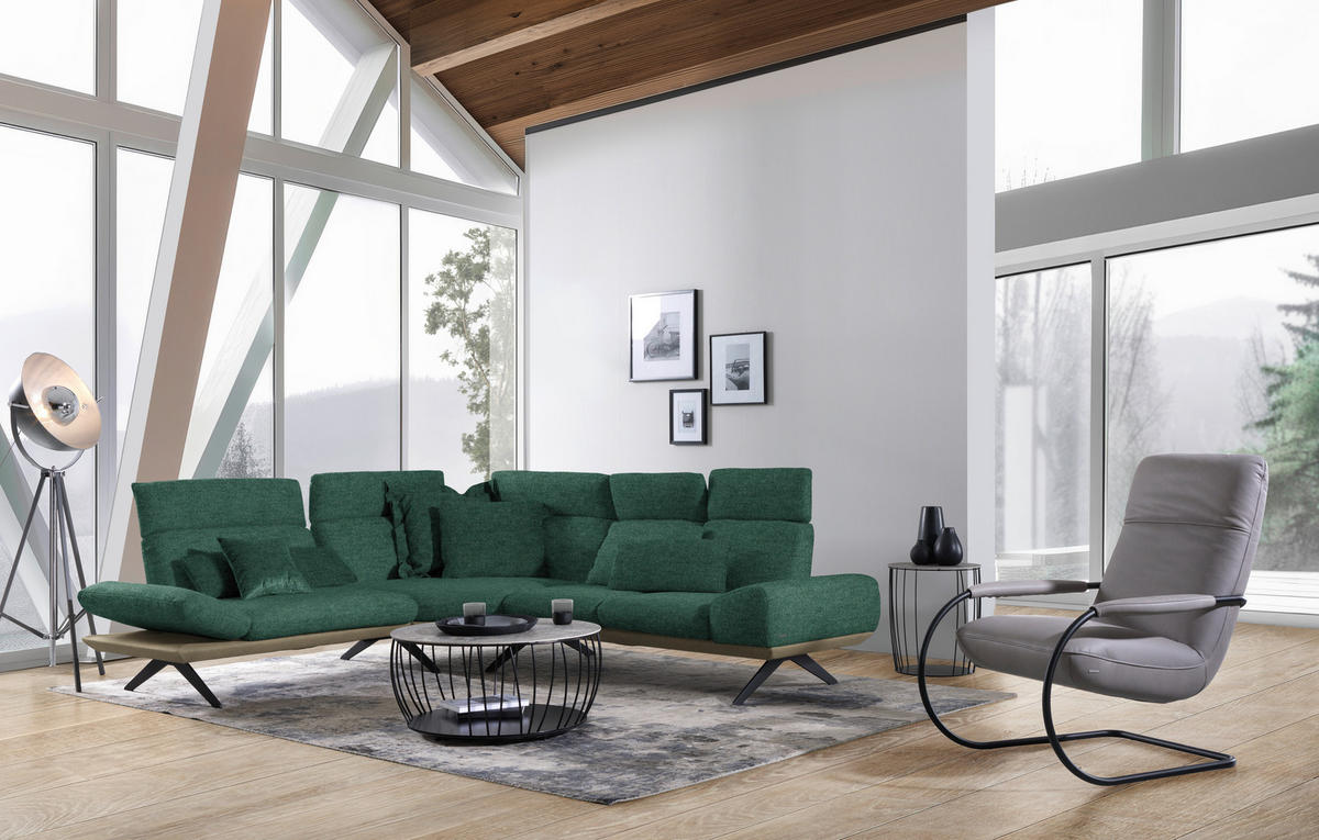 ECKSOFA Chenille, Flachgewebe Grün  - Schwarz/Grün, Design, Textil/Metall (239/270cm) - Koinor