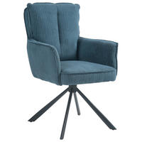 ARMLEHNSTUHL  Stoffauswahl, Sitzfläche 180° drehbar Cord  - Blau/Schwarz, Design, Textil/Metall (62/95/67cm) - Novel