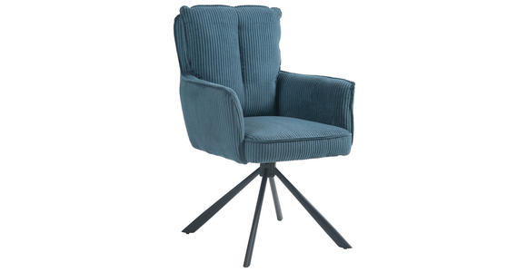 ARMLEHNSTUHL  Stoffauswahl, Sitzfläche 180° drehbar Cord  - Blau/Schwarz, Design, Textil/Metall (62/95/67cm) - Novel