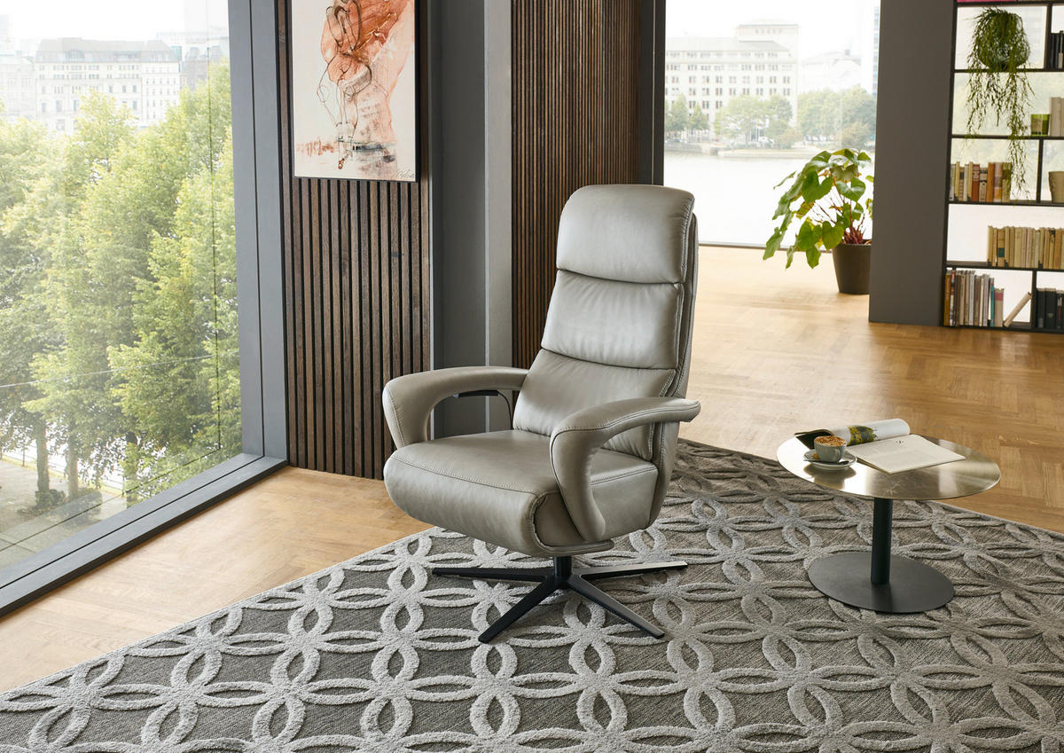 RELAXSESSEL in Leder Greige  - Greige/Schwarz, Design, Leder/Metall (76/110/86cm) - Dieter Knoll