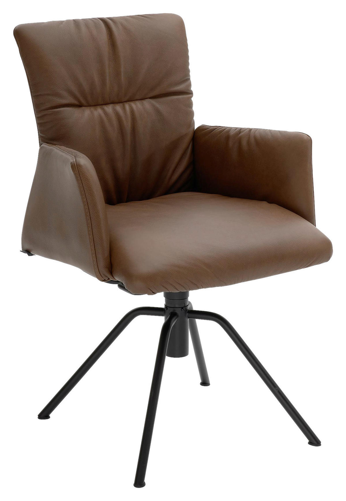 ARMLEHNSTUHL  Lederauswahl, Stoffauswahl, Sitzfläche 360° drehbar, automatische Rückholfunktion  Echtleder  - Dunkelbraun/Schwarz, Design, Leder (61/88/61,5cm) - Musterring