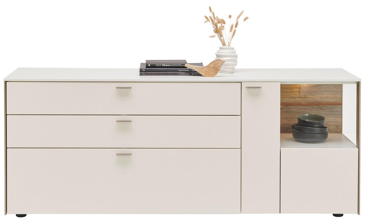 SIDEBOARD  in 182/72/43 cm  - Edelstahlfarben/Alufarben, Design, Glas/Holzwerkstoff (182/72/43cm) - Venjakob