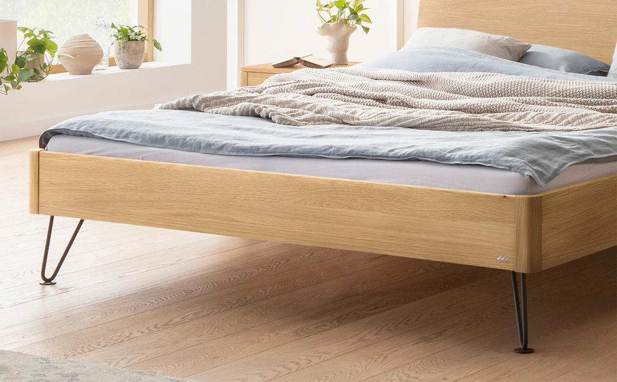BETT 140/200 cm  in Eichefarben  - Eichefarben/Schwarz, Design, Holz/Metall (140/200cm) - Hasena