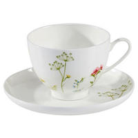 KAFFEETASSE MIT UNTERTASSE Wildflower  - Multicolor/Weiß, Basics, Keramik - Novel