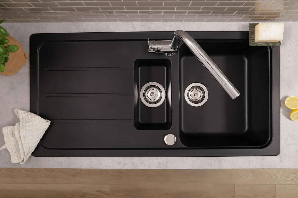 SPÜLE AUSTIN100X501,5BS  - Schwarz, Design, Stein (100/20/50cm) - Respekta