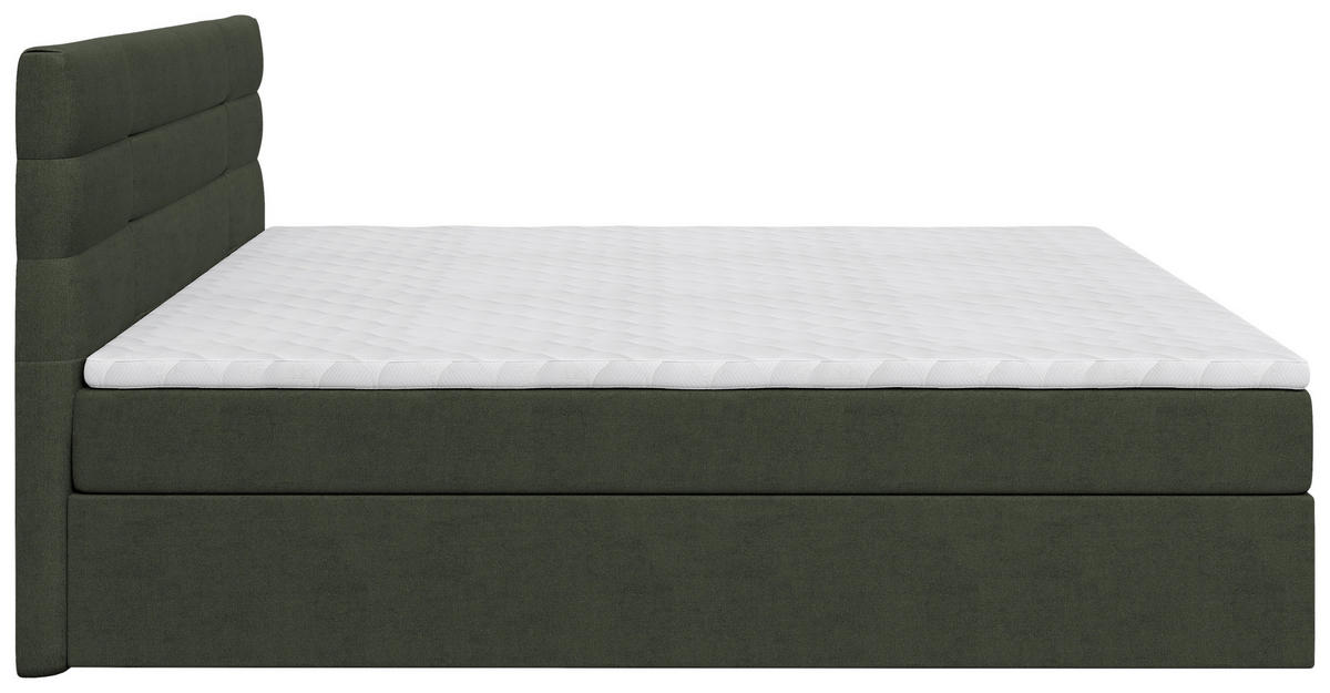 BOXBETT 140/200 cm,  in Dunkelgrün, Matratze, Rollrost, Topper, H2 = mittel  - Dunkelgrün/Schwarz, KONVENTIONELL, Holz/Kunststoff (140/200cm) - Boxxx
