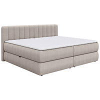 BOXSPRINGBETT 200/200 cm,  in Taupe, gepolstertes Kopfteil, Bettkasten, Topper, Matratzen, H2 + H3 = mittel + fest  - Taupe/Schwarz, Design, Kunststoff/Textil (200/200cm) - Chameo