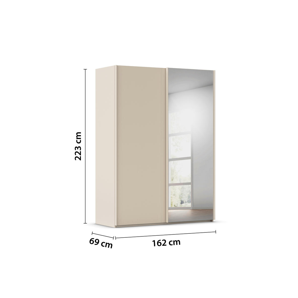 SCHWEBETÜRENSCHRANK 162/223/69 cm,  in Champagner, 2 Tür(en)  - Champagner, Basics, Glas/Holzwerkstoff (162/223/69cm) - Rauch Möbel