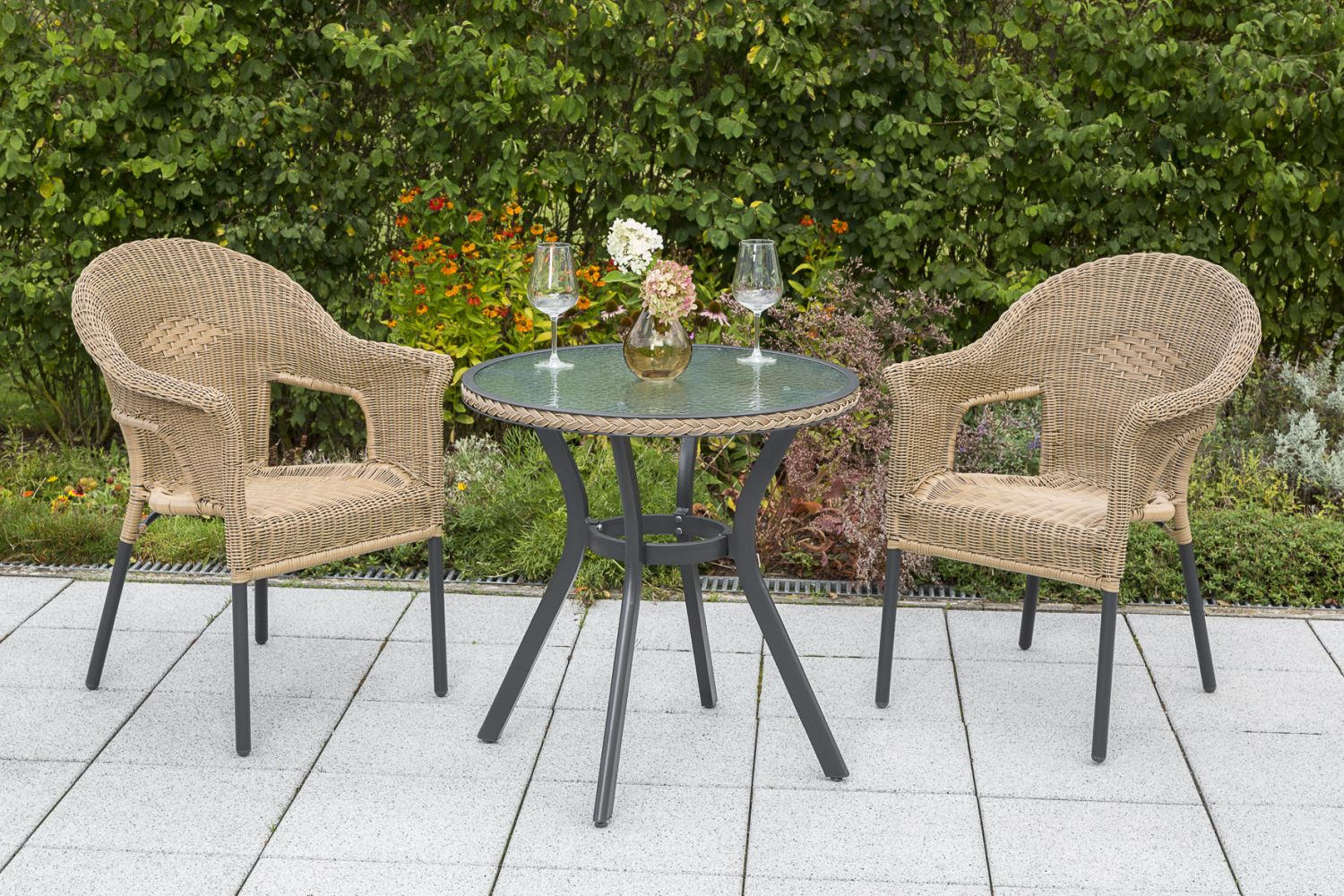 BALKONSET  - Graphitfarben/Naturfarben, ROMANTIK / LANDHAUS, Kunststoff/Metall - Gardenson