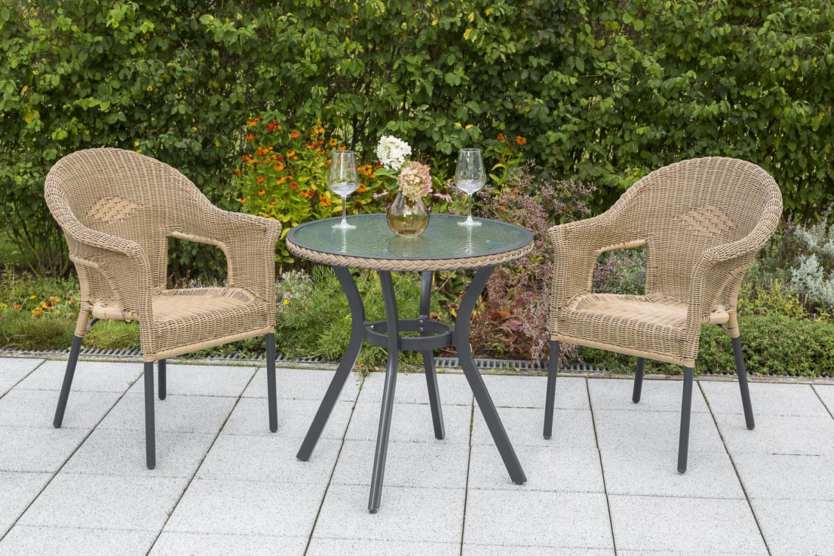 GARTENTISCH Metall, Glas rund  - Graphitfarben/Naturfarben, ROMANTIK / LANDHAUS, Glas/Metall (70cm) - Gardenson