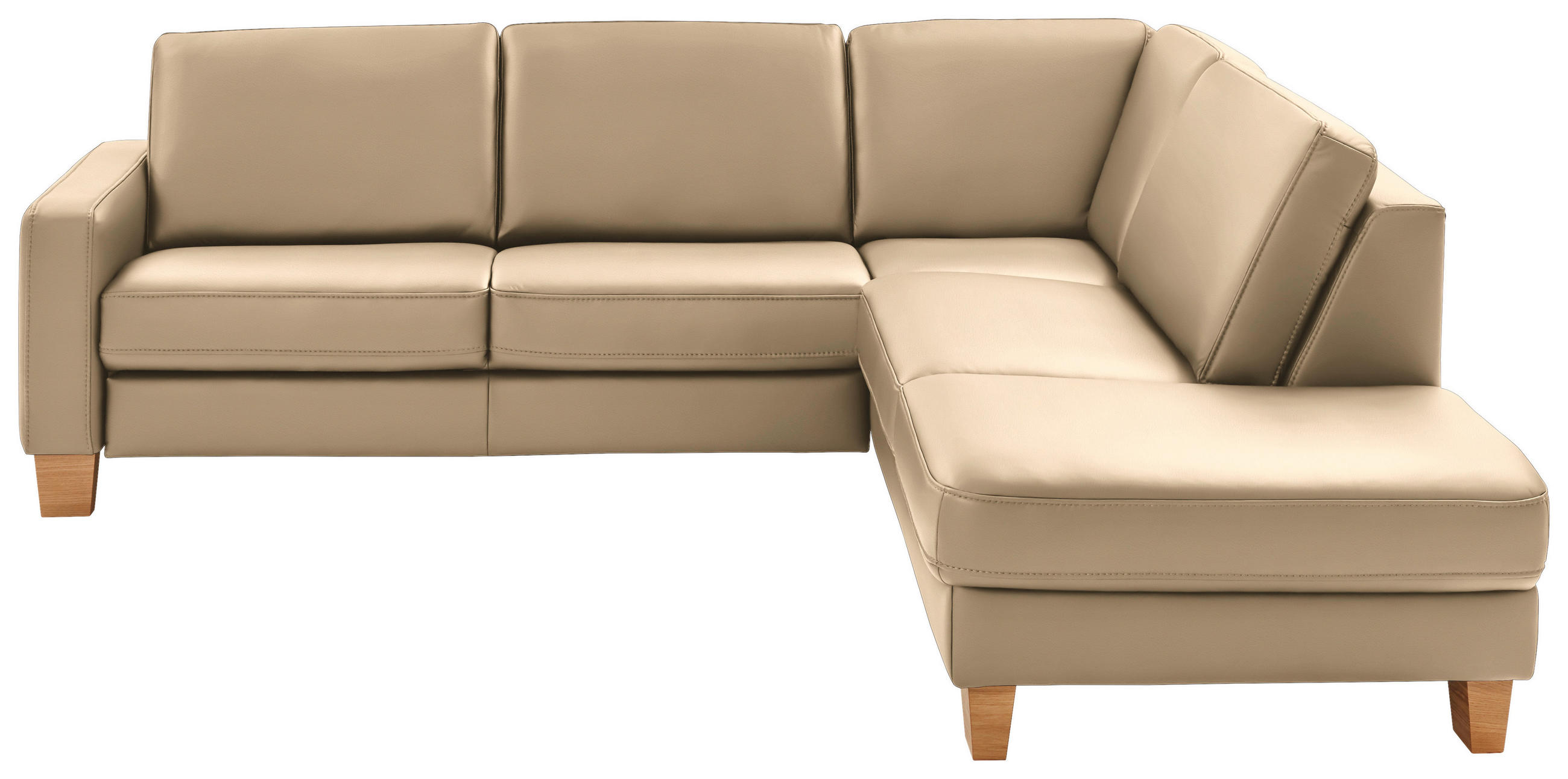 ECKSOFA in Echtleder Beige  257/235 cm  - Eiche Bianco/Beige, KONVENTIONELL, Leder/Holz (257/235cm) - Valdera