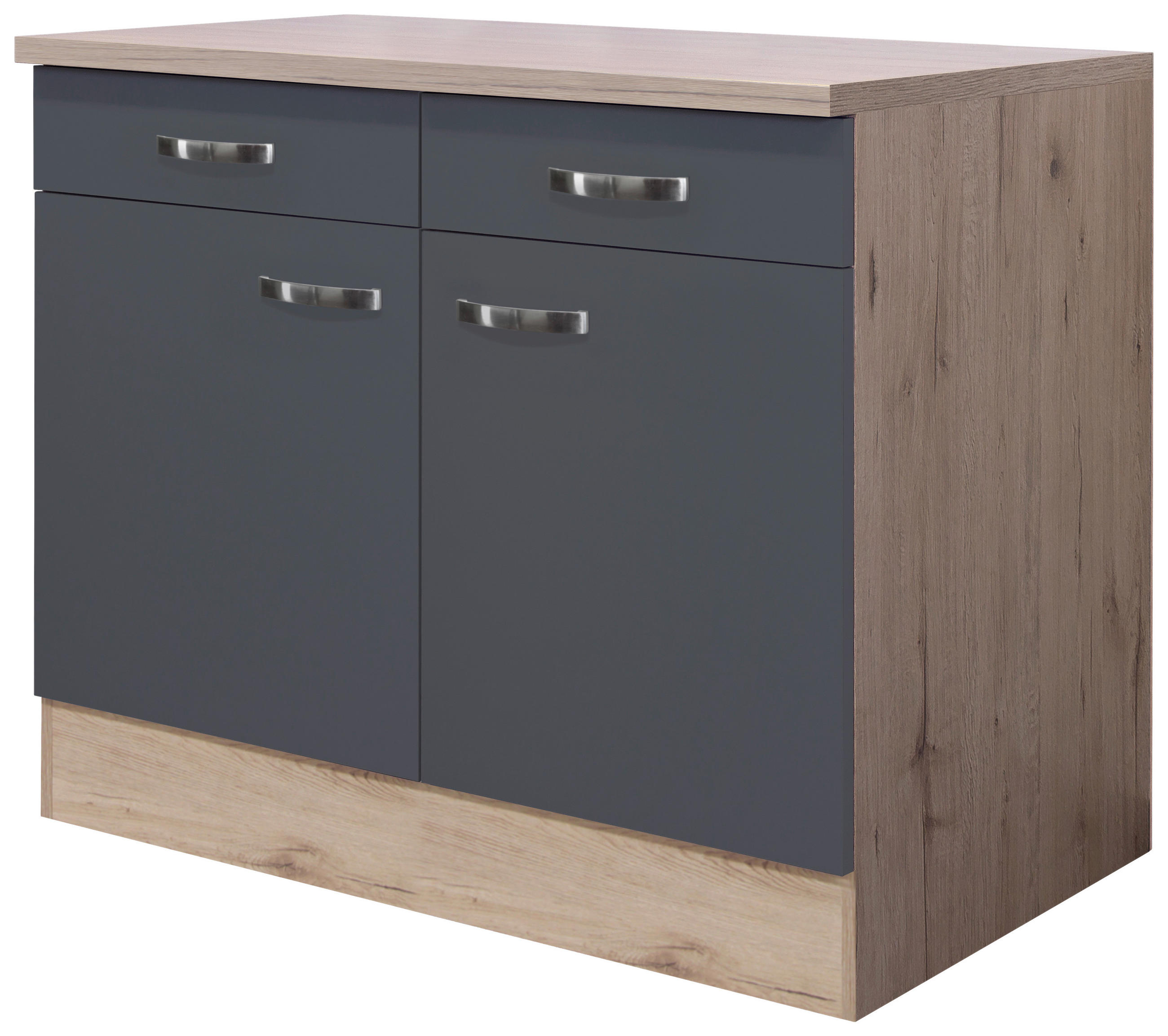 KÜCHENUNTERSCHRANK 100/85/60 cm in Eiche San Remo, Dunkelgrau - Edelstahlfarben/Dunkelgrau, MODERN, Holzwerkstoff/Metall (100/85/60cm) - FlexWell