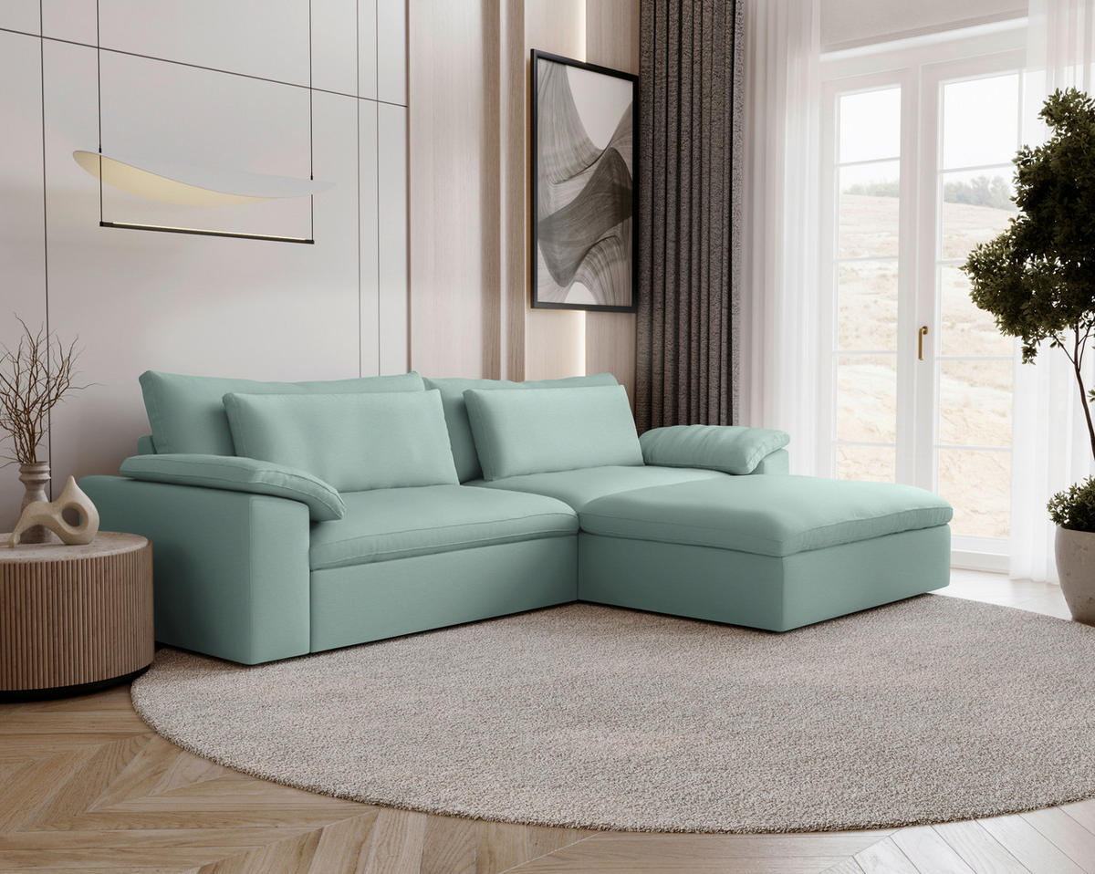 ECKSOFA  Chenille Mintgrün  - Schwarz/Mintgrün, Modern, Kunststoff/Textil (306/198cm) - Carryhome