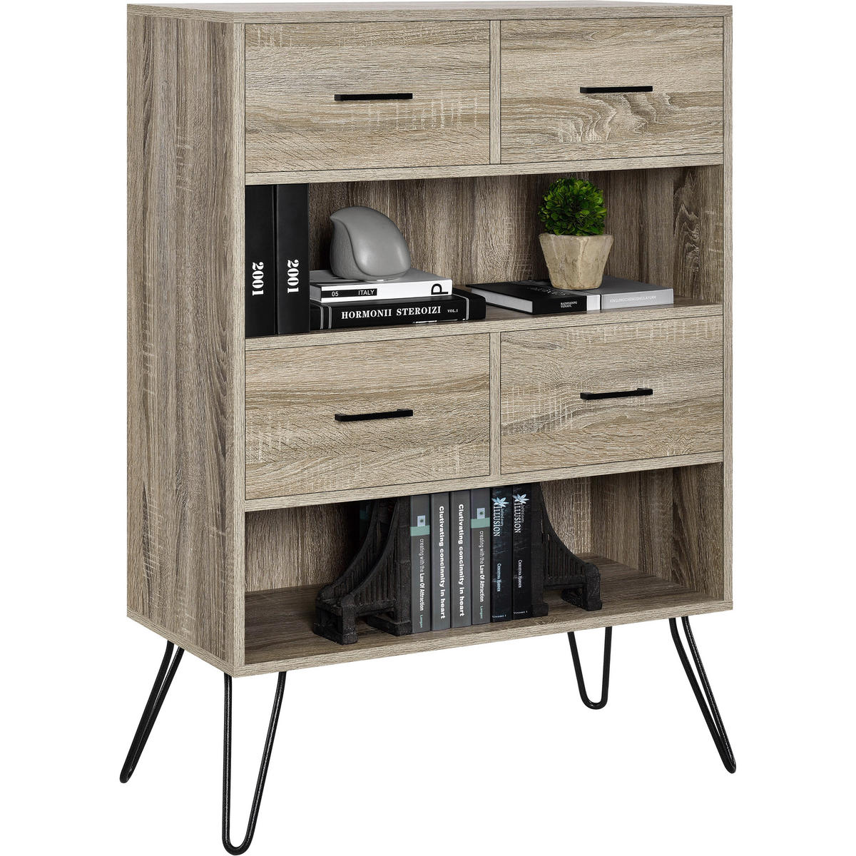 KOMMODE Landon  in 79/112/36 cm  - Eichefarben/Schwarz, Design, Holzwerkstoff/Metall (79/112/36cm) - MID.YOU